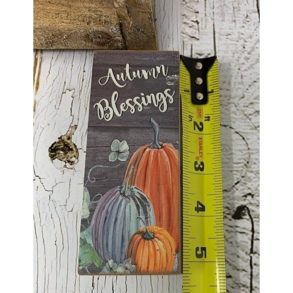 Autumn Blessings Mini Tiered Tray Sign 5 Inch Fall Holiday Pumpkins Farmhouse - Picture 2 of 4